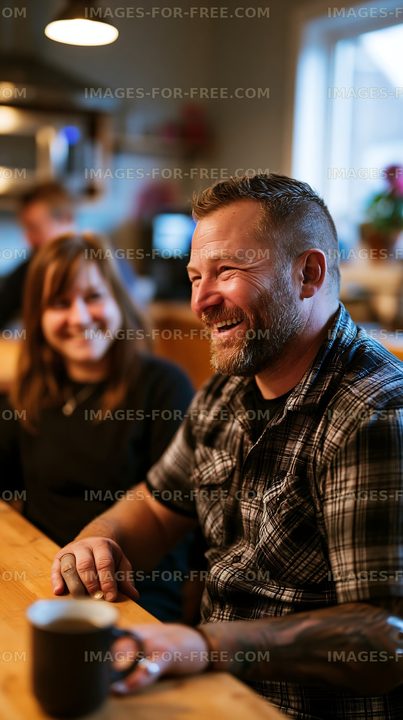 Group of friends enjoying conversation in a cozy cafe setting