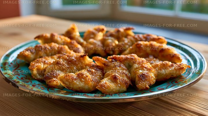 Crispy dumplings served on a decorative plate