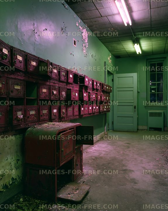 Old mailboxes in a hallway of a vintage building