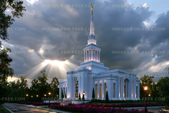 Architectural structure of a temple under a cloudy sky