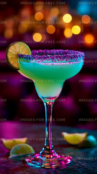 Bright green margarita with lime slice on the rim