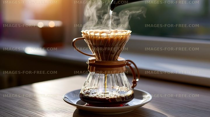 Brewing coffee with pour-over method in natural light