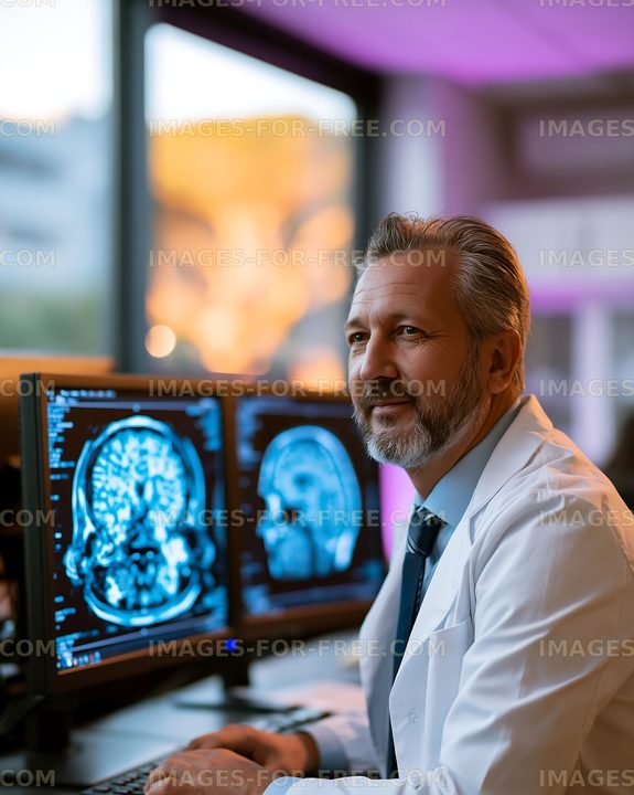 Doctor reviewing medical scans at a hospital