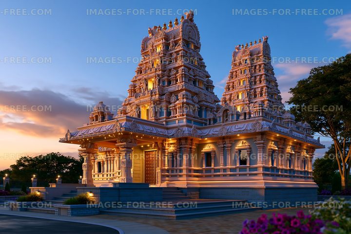 Temple structure with intricate design during sunset