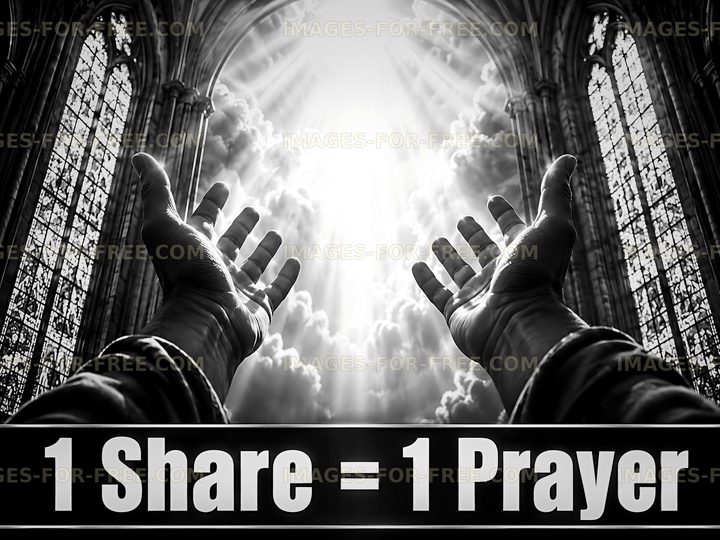 Hands raised toward light in a cathedral