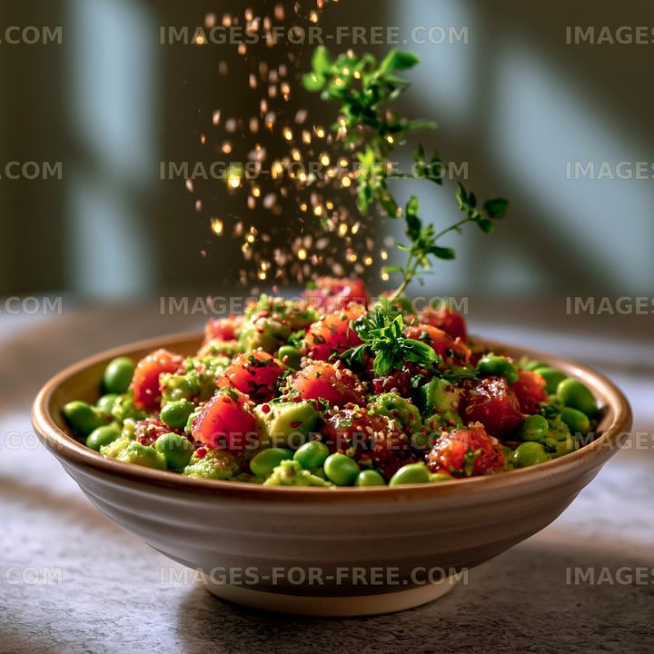 Fresh salad with vegetables and herbs in a bowl