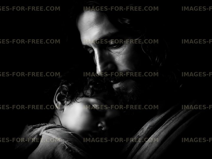 Father holding child in a dark setting