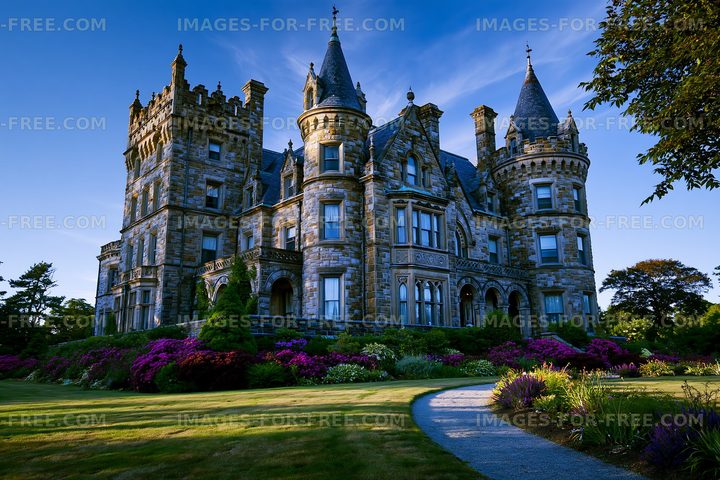 Historic castle with gardens during daylight hours