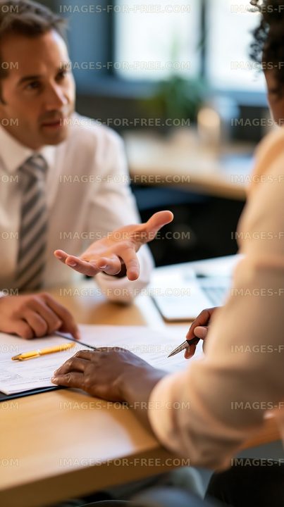 Business meeting between two professionals in an office setting
