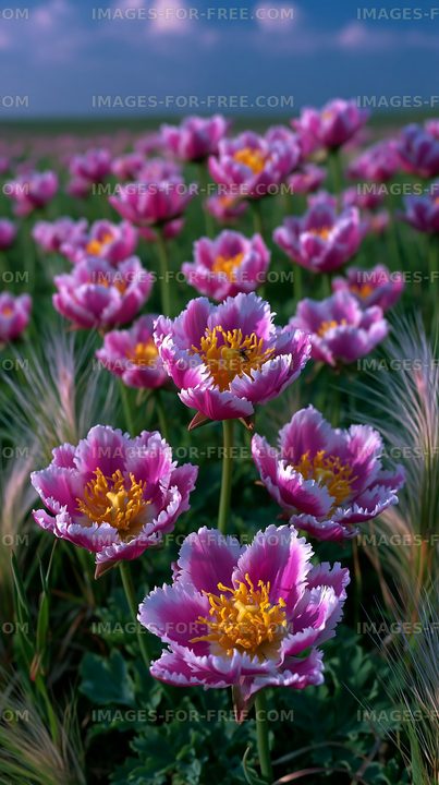 Colorful tulips blooming in a field during a sunny day
