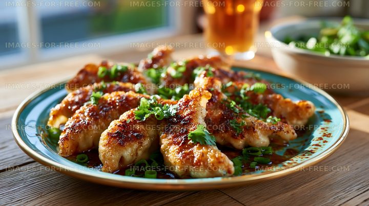 Grilled chicken wings served with green onions