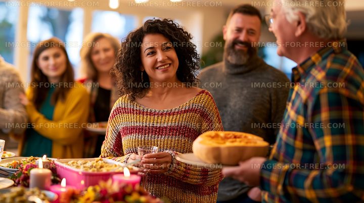 Group of friends enjoying food and conversation at a gathering