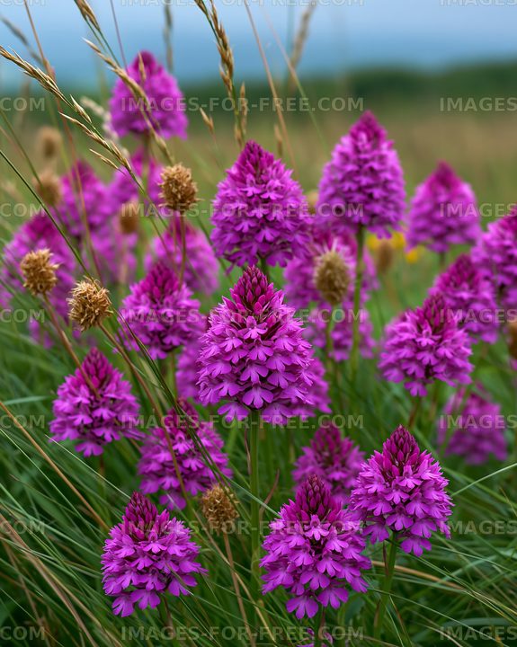 Purple flowers in a grassy field during daytime