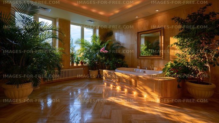 Luxurious bathroom with plants and natural light