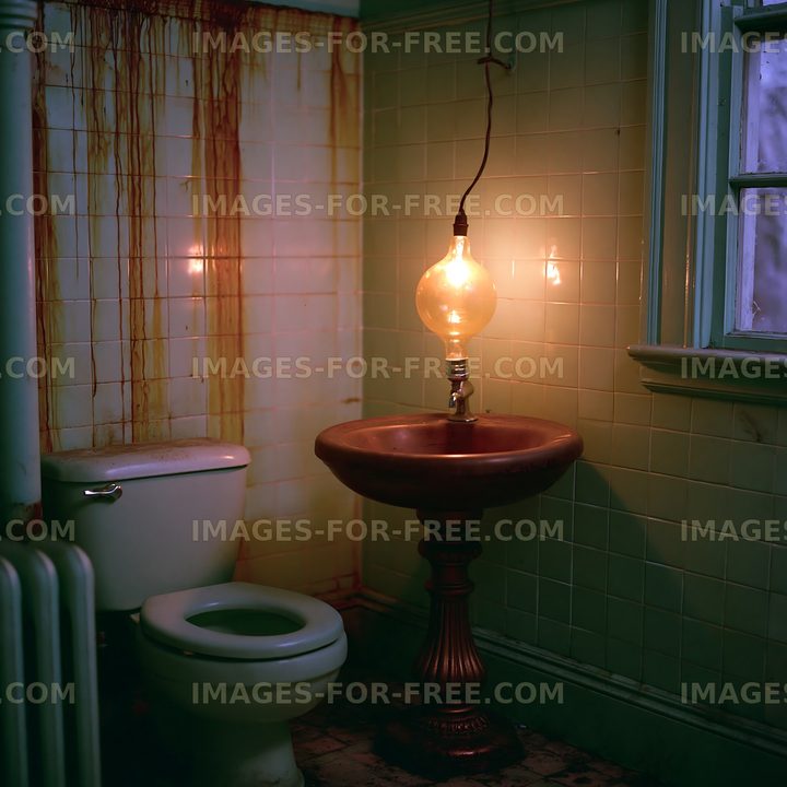 Bathroom with vintage lighting and worn features