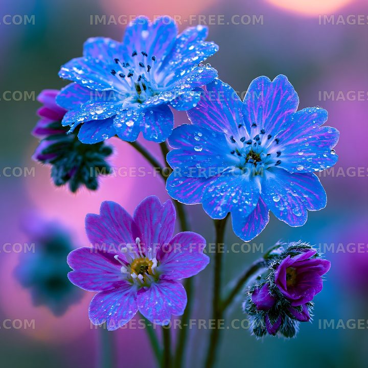 Colorful flowers with droplets in a natural setting