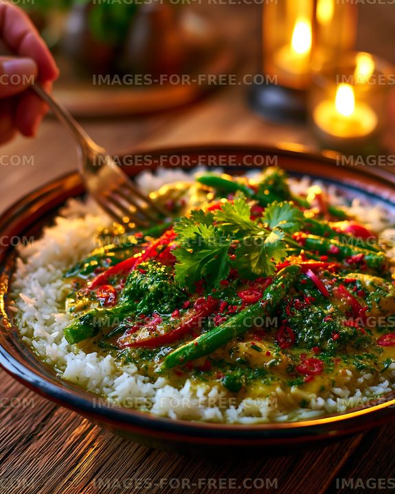 Delicious rice dish with vibrant green toppings and herbs