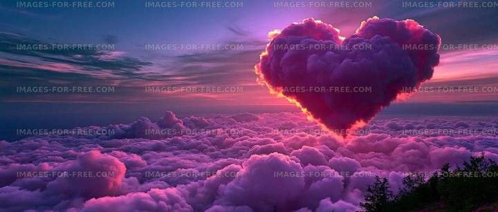 Cloud shaped like a heart in a colorful sky at sunset
