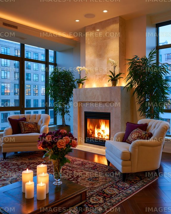 Cozy living room with a fireplace and modern decor