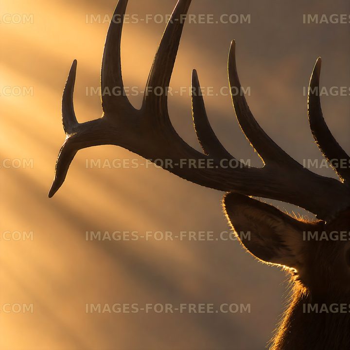 Sunlit deer with large antlers in soft golden light