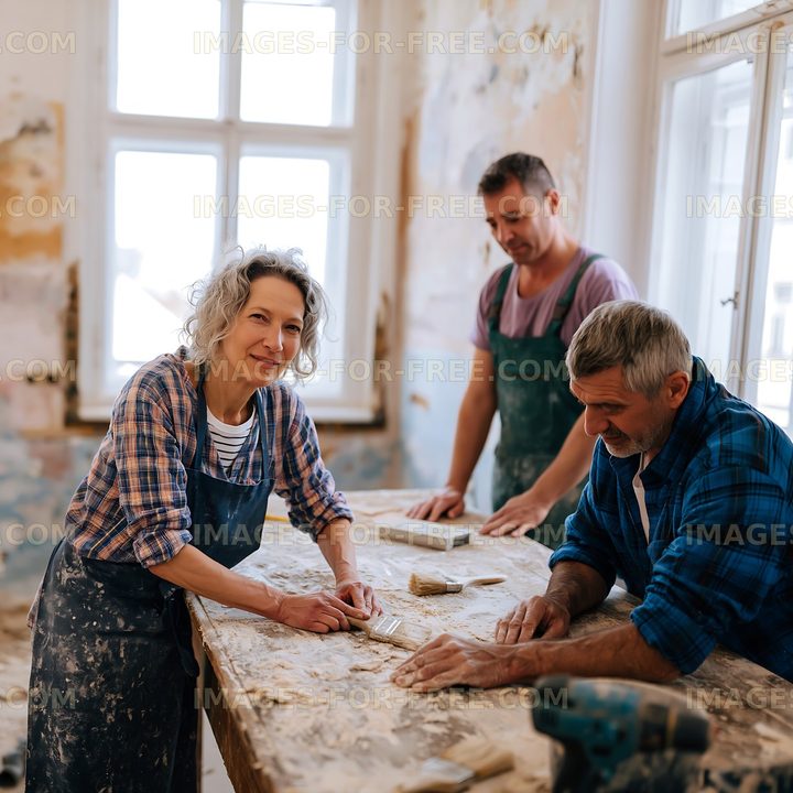 Craft workers collaborating in a renovation project indoors