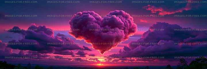 Colorful clouds form a heart shape during sunset