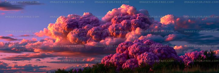 Colorful clouds at sunset over a field