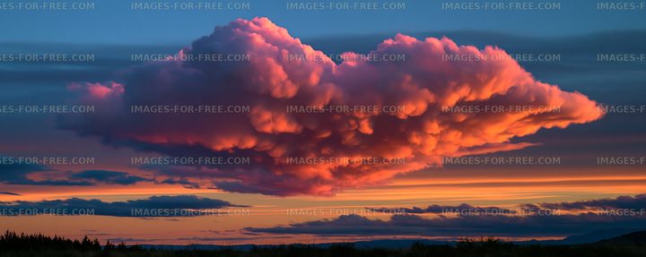 Sunset clouds fill the sky with pink and orange hues
