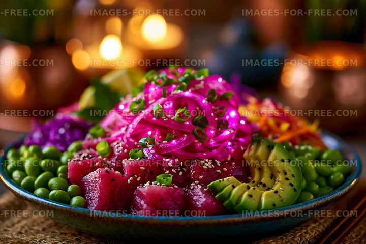 Fresh salad with colorful vegetables and tuna on a plate