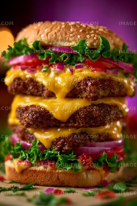 Juicy double stacked cheeseburger with fresh toppings