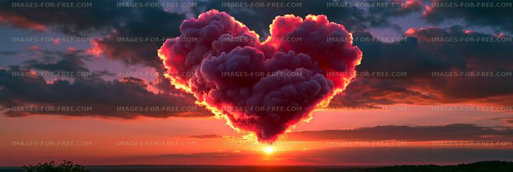 Clouds forming a heart shape during sunset over the horizon