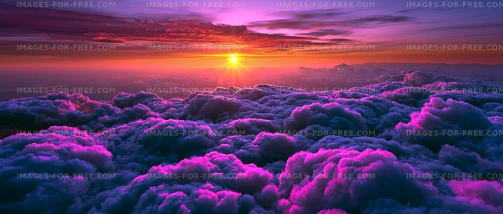 Sunrise over clouds with purple and orange hues