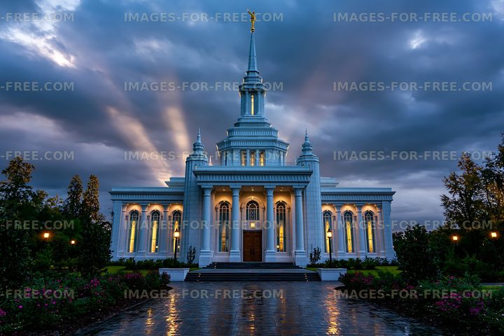 Beautiful temple against a cloudy sky during twilight hours