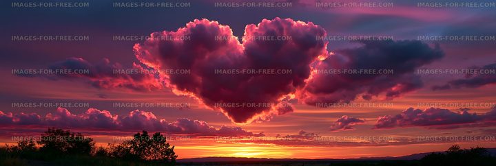 Cloud shaped like a heart during sunset with colorful sky