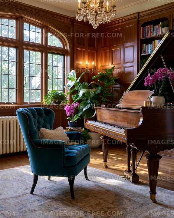 Cozy corner with piano and plants in a well-lit room