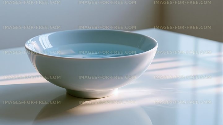 Bowl filled with water on a white surface in soft light