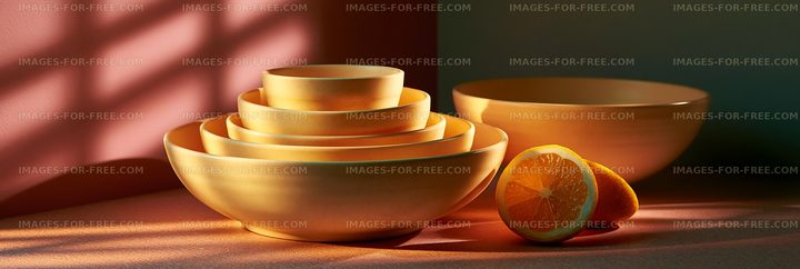 Bowl set with oranges on a table in warm light