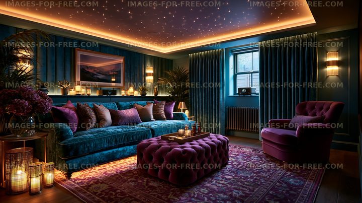 Cozy living room with elegant decor and soft lighting in evening