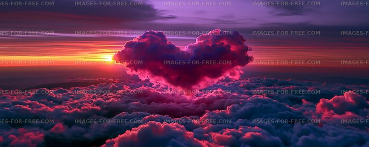 Colorful clouds form a heart shape against a sunset sky