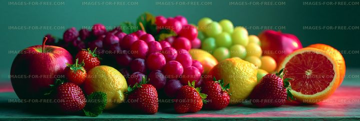 Colorful display of assorted fruits arranged on a wooden table
