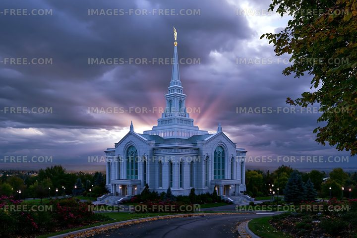 Church building under cloudy sky at dusk
