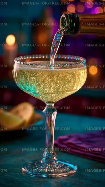 Sparkling drink being poured into a glass in a bar setting