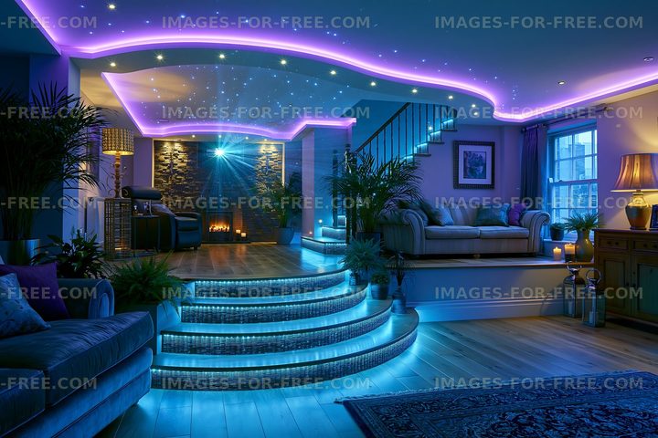 Modern living room with LED lighting and stylish decor