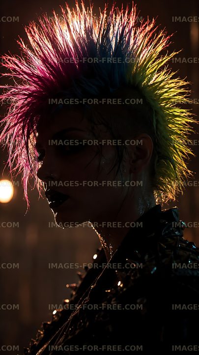Colorful mohawk hairstyle illuminated from behind