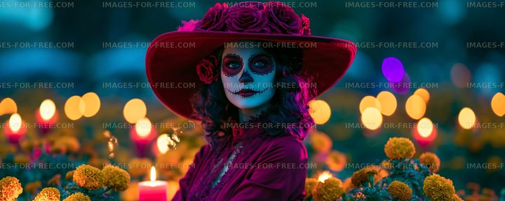 Colorful celebration of life dressed-up woman in a vibrant hat