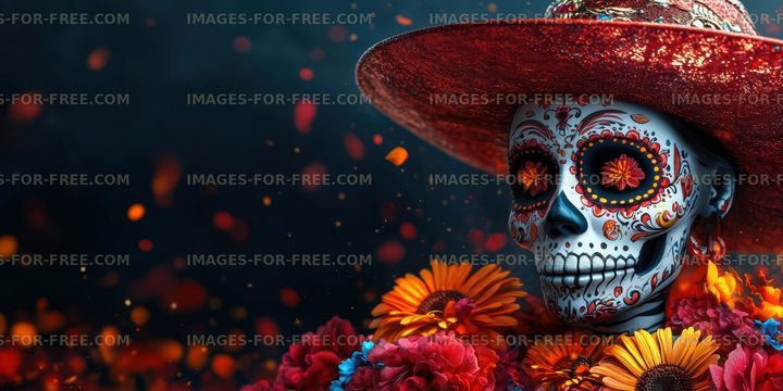 Colorful skull figure decorated for a festival celebration