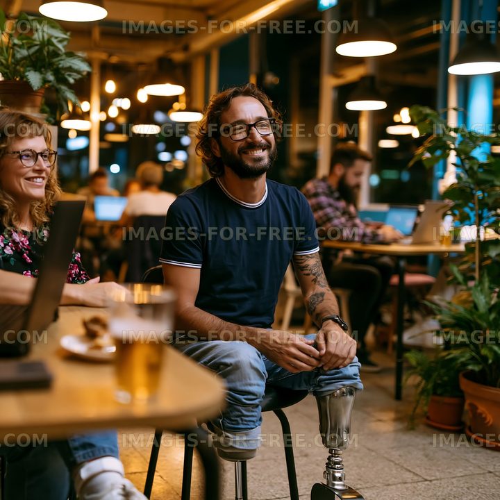 Friends chatting over coffee in a busy cafe