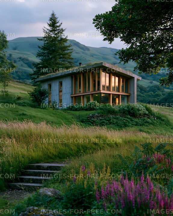 Modern house surrounded by nature in the countryside