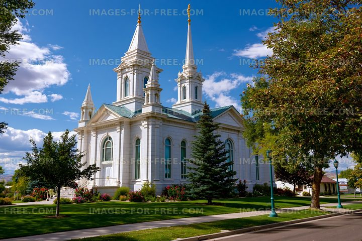 Historic church building with spires under blue sky