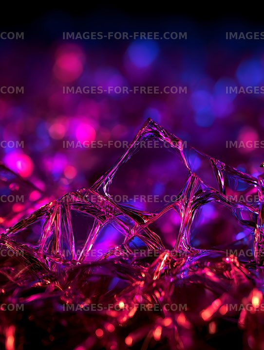 Colorful ice texture with blue and purple lights in the background